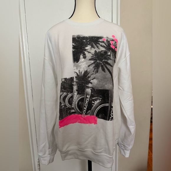 soulcycle Sweaters - Soul Cycle White Sweatshirt with Black and Pink Graphic